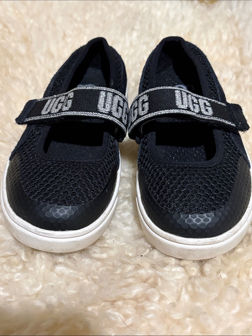 UGG Kids Black Mesh Mary Jane Sneakers with Logo Strap